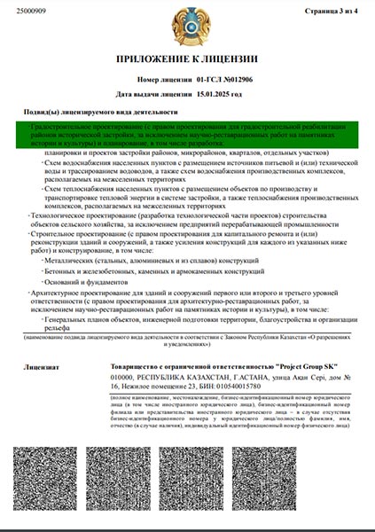 Лицензия проектная компания Астана